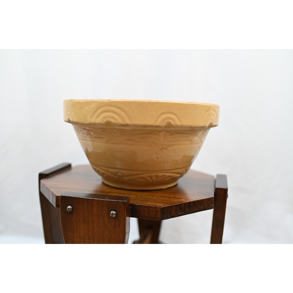 Robinson Ransbottom Yellowware Mixing Bowl 10 Inch Sun and Moon Pattern Vintage